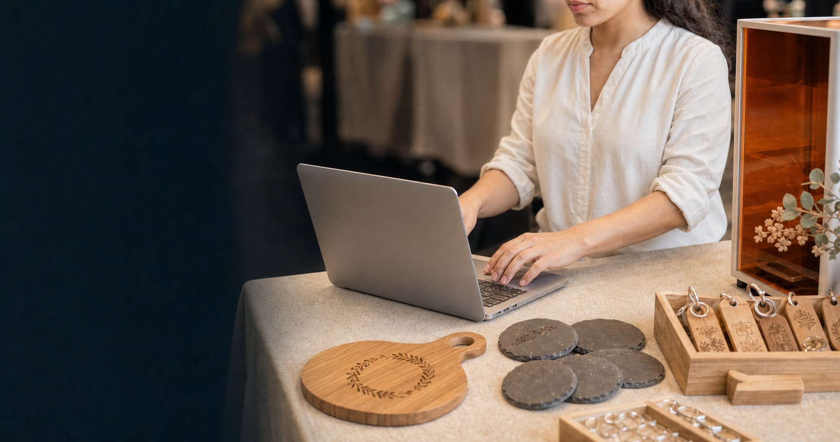 Close-up of a keepsake being personalized during a live engraving event